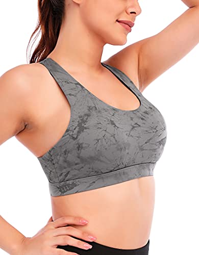 RUNNING GIRL Sports Bra for Women, Criss-Cross Back Padded Strappy Sports Bras Medium Support Yoga Bra with Removable Cups (2353D-Slate Gray, XS)