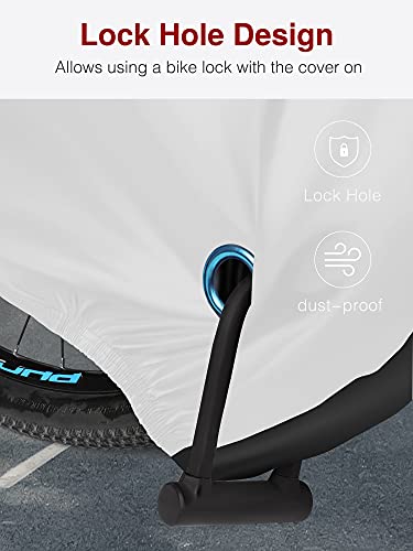 Puroma Bike Cover Outdoor Waterproof Bicycle Covers Rain Sun UV Dust Wind Proof with Lock Hole for Mountain Road Electric Bike, XL (Black&Silver)