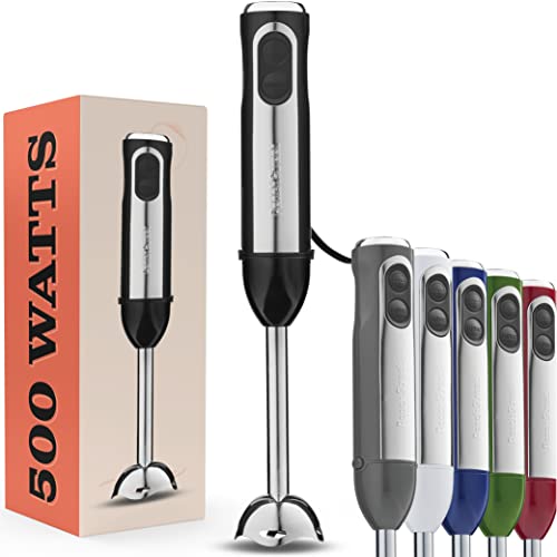 Powerful Immersion Blender, Electric Hand Blender 500 Watt with Turbo Mode, Detachable Base. Handheld Kitchen Gadget Blender Stick for Soup, Smoothie, Puree, Baby Food, 304 Stainless Steel Blades (Black)