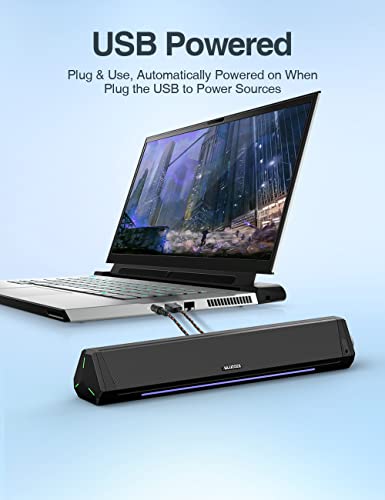 Computer Speakers, Bluetooth Soundbar, HiFi Stereo, 3.5mm Aux-in Connection, USB Powered Speakers for Desktop Monitor, PC, Laptop, Tablets