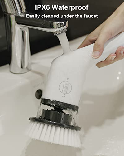 Leebein Electric Spin Scrubber, Cordless Cleaning Brush with 8 Replaceable Brush Heads, Tub and Floor Tile 360 Power Scrubber Dual Speed with Adjustable & Detachable Handle for Bathroom Kitchen Car