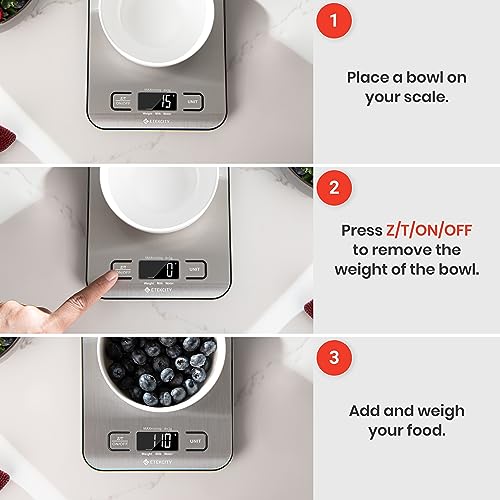 Etekcity Food Kitchen Scale, Digital Grams and Ounces for Weight Loss, Baking, Cooking, Keto and Meal Prep, LCD Display, Medium, 304 Stainless Steel