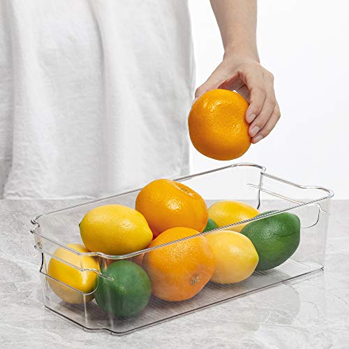 HOOJO Refrigerator Organizer Bins - 8pcs Clear Plastic Bins For Fridge, Freezer, Kitchen Cabinet, Pantry Organization, BPA Free Fridge Organizer, 12.5" Long, Clear