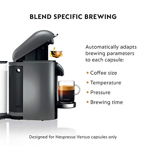 Nespresso VertuoPlus Deluxe Coffee and Espresso Machine by Breville with Milk Frother, Titan