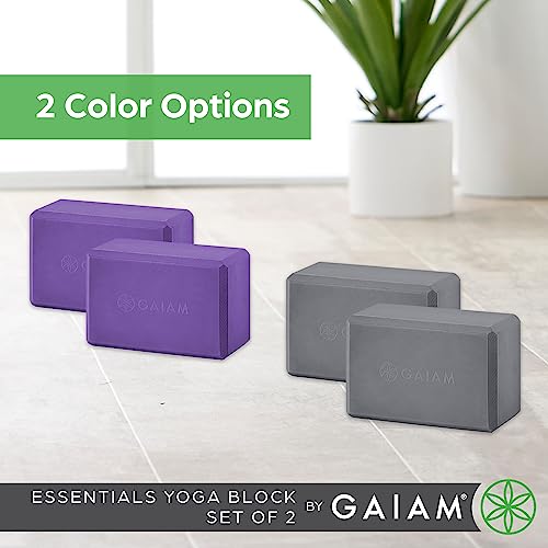 Gaiam Essentials Yoga Block (Set Of 2) - Supportive Latex-Free Eva Foam Soft Non-Slip Surface For Yoga, Pilates, Meditation, Grey