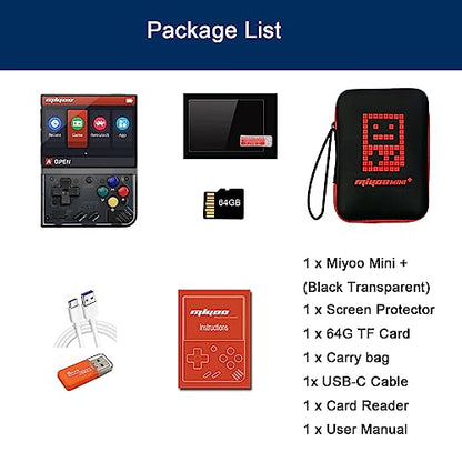 Miyoo Mini Plus Handheld Game Console 3.5 inch Classic System Retro Video Games Consoles Portable Rechargeable Hand Held 64G with Case (Black)