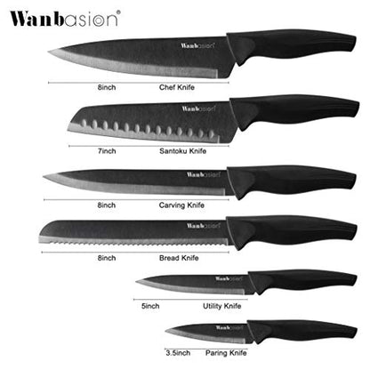 Wanbasion Black Stainless Steel Knife Set, Sharp Kitchen Knife Set Professional, Kitchen Knife Set Dishwasher Safe with Covers for Cooking