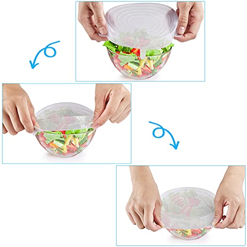 6PCS OstWony Silicone Stretch Lids, Four Specifications of Reusable Silicone Bowl Cover, Suitable for Various Food Containers, High and Low Temperature Scenarios (Microwave Ovens, Freezers)