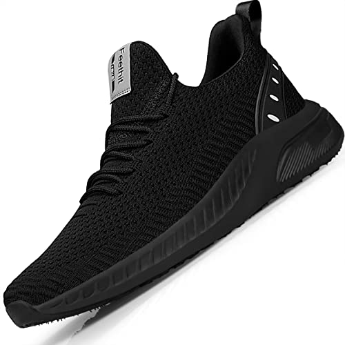 Feethit Mens Slip On Walking Shoes Blade Tennis Shoes Non Slip Running Shoes Lightweight Workout Shoes Breathable Mesh Fashion Sneakers All Black Size 10.5