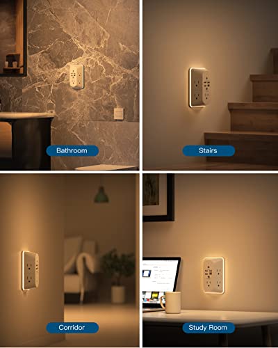 Outlet Extender with Night Light, Surge Protector, Power Strip, 5 Outlet Splitter (3 Side) and 4 USB Charger(1 USB C), USB Wall Charger, Multi Plug Outlets for Home, Office, Dorm Room Essentials