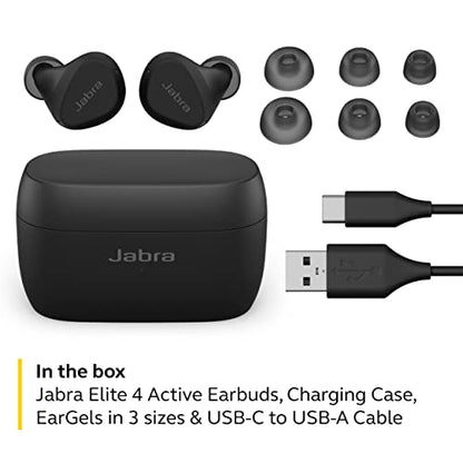 Jabra Elite 4 Active in-Ear Bluetooth Earbuds – True Wireless Earbuds with Secure Active Fit, 4 Built-in Microphones, Active Noise Cancellation and Adjustable HearThrough Technology – Black