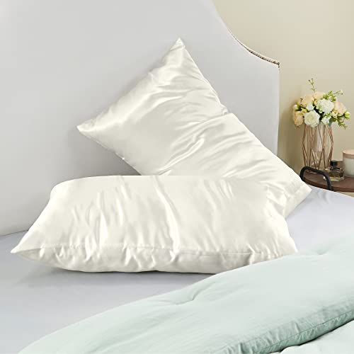 BEDELITE Satin Silk Pillowcase for Hair and Skin, Ivory Pillow Cases Standard Size Set of 2 Pack, Super Soft Pillow Case with Envelope Closure (20x26 Inches)