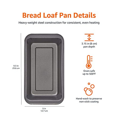 Amazon Basics Rectangular Baking Bread Loaf Pan, 9.5 x 5 Inch, Set of 2, Gray