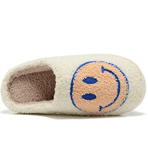 Women Men Retro Fuzzy Face Slippers Retro Soft Fluffy Warm Home Non-Slip Couple Style Casual Smiley Face Slippers Soft Memory Foam Fuzzy Slides Indoor Outdoor Anti-Skid Warm Cozy Foam Slide