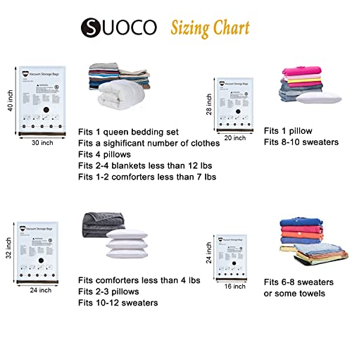 SUOCO Vacuum Storage Bags (8 Jumbo), Space Saver Bags for Clothes, Bedding, Pillows, Comforters, Blankets Storage, Vacuum Sealer Compression Airtight Bags with Travel Hand Pump