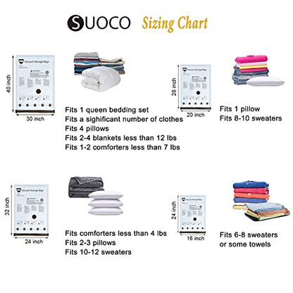 SUOCO Vacuum Storage Bags (8 Jumbo), Space Saver Bags for Clothes, Bedding, Pillows, Comforters, Blankets Storage, Vacuum Sealer Compression Airtight Bags with Travel Hand Pump