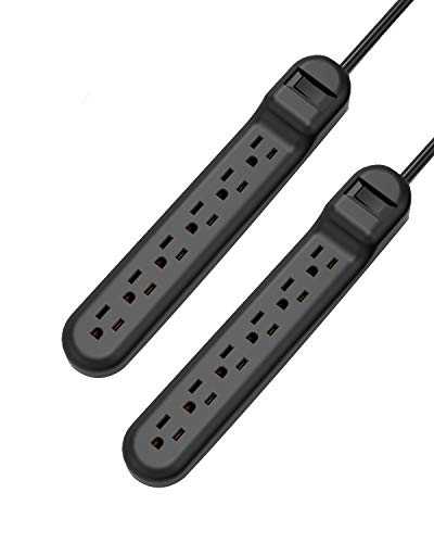 Wishinkle Surge Protector with 6 Outlets, 2.5-Foot Flat Plug Extension Cord Power Strip, 500 Joule, Multiple Protection Outlet Strip for Home, Office, Travel, School-Black, Pack of 2