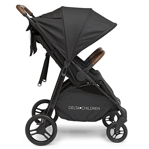 Delta Children Cruzer Double Stroller – Lightweight Side by Side with Reclining Seats, Extendable Canopies and Flat Fold, Black