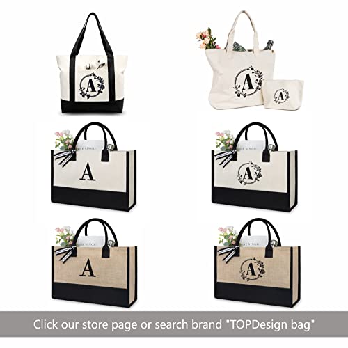 TOPDesign Embroidery Initial Canvas Tote Bag, Personalized Present Bag, Suitable for Wedding, Birthday, Beach, Holiday, is a Great Gift for Women, Mom, Teachers, Friends, Bridesmaids (Letter K)