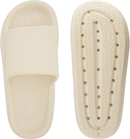 Joomra Womens Shower Slippers Cloud Slides Cushioned for Mens Quick Drying Massage Foam Female Pillow House Shoes Pool Beach Garden Sandals Male Sandalias Beige 40-41