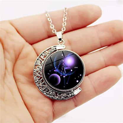 DEQIYIJI Zodiac Necklace Jewelry Birthday Gifts Astrology 12 Constellation Horoscope Sign Galaxy Crescent Half Moon Pendant Necklace Capricorn