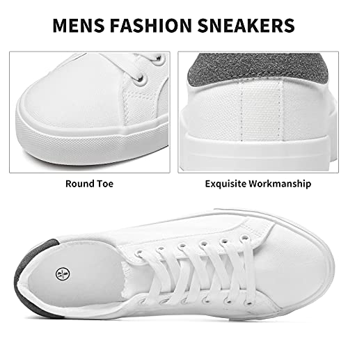 FRACORA Mens Canvas Shoes White Black Sneakers Low Top Lace Up Casual Shoes(White, US12)