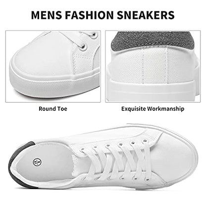 FRACORA Mens Canvas Shoes White Black Sneakers Low Top Lace Up Casual Shoes(White, US12)