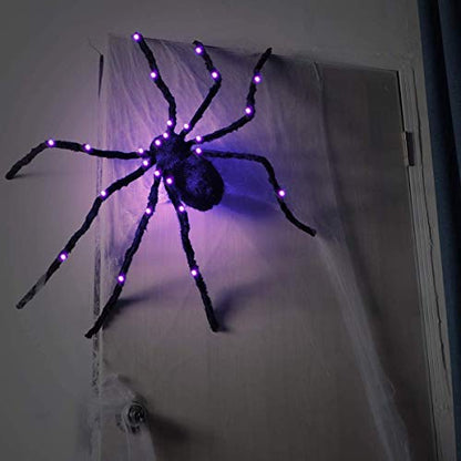 Sizonjoy Halloween Spider Decorations, Giant Light up Black Hairy Spider Decoration for Best Halloween Party Outdoor Indoor Yard Decoration