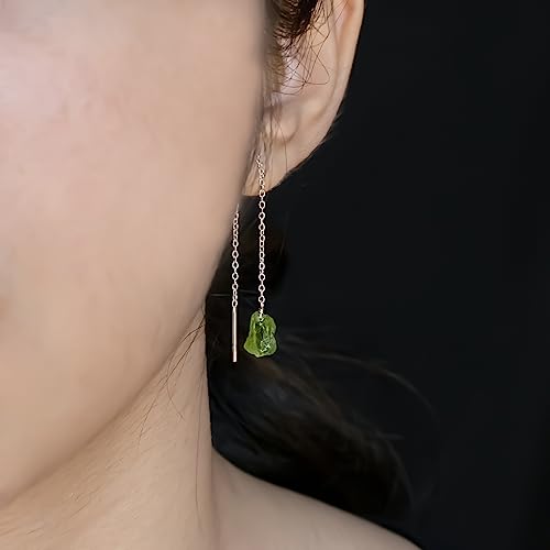 GemInspire 925 Sterling Silver Natural Raw Green Peridot Threader Earring, Gemstone Earring For Women, August Birthstone, Handmade Jewelry, Gift For Her (Peridot)