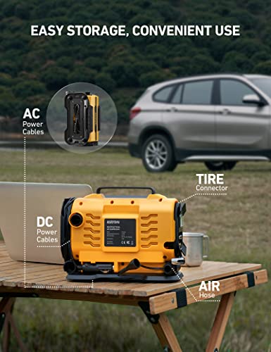 AstroAI Tire Inflator Portable Air Compressor for Car Tire Pump 150PSI 12V DC/110V AC with Dual Metal Motors &LED Light，Automotive Car Accessories&Two mode for car, bicycle tires and air mattresses