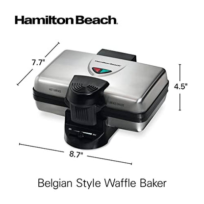 Hamilton Beach Belgian Mini Waffle Maker with Shade Control, Makes 2 at Once, Create Personalized Keto Chaffles and Hash Browns, Non-Stick Plates, Compact Design, Stainless Steel