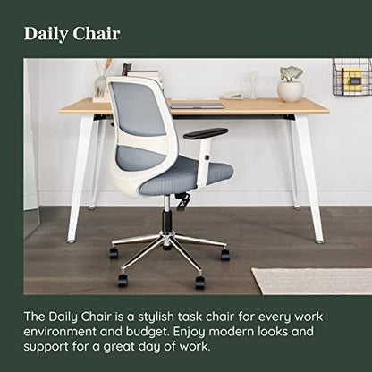 Branch Daily Chair - Sustainable and Stylish Mesh Computer Office Chair with Swivel, Lumbar Rest, and Adjustable Armrests - Comfortable Seating for Improved Posture and Productivity - Slate-White