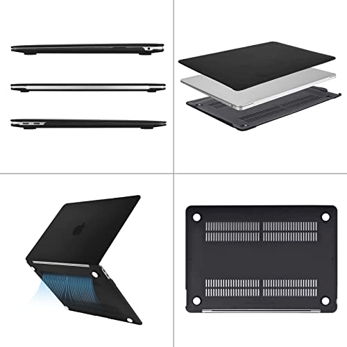 MOSISO Compatible with MacBook Air 13 inch Case 2022, 2021-2018 Release A2337 M1 A2179 A1932 Retina Display Touch ID, Plastic Hard Shell&Keyboard Cover&Screen Protector&Storage Bag, Black