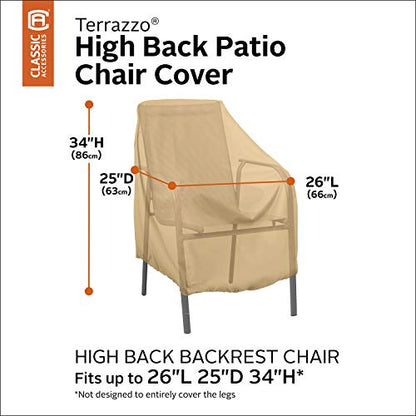 Classic Accessories Terrazzo Water-Resistant 26 Inch High Back Patio Chair Cover, Outdoor Chair Covers, Sand