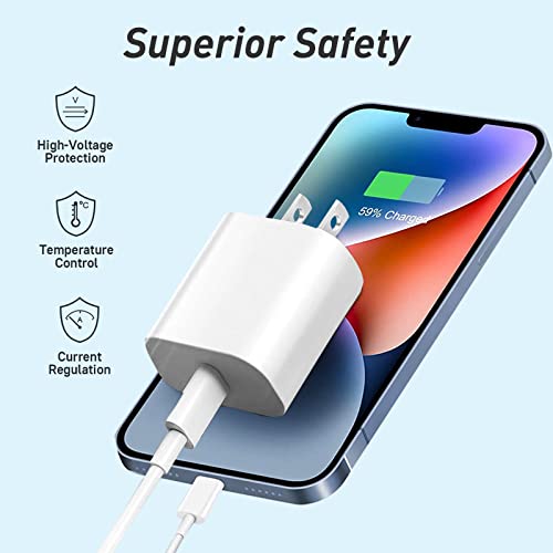 iPhone Charger 20W PD USB C Wall Fast Charger Adapter with 3Pack USB C Cable Compatible with iPhone 14/14 Pro/14 Pro Max/14 Plus/13/12/11, iPad Pro and More