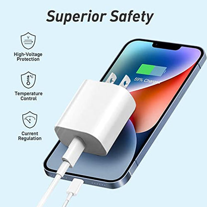 iPhone Charger 20W PD USB C Wall Fast Charger Adapter with 3Pack USB C Cable Compatible with iPhone 14/14 Pro/14 Pro Max/14 Plus/13/12/11, iPad Pro and More