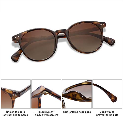 SOJOS Small Round Classic Polarized Sunglasses for Women Men Vintage Style UV400 Lens SJ2113, Tortoise/Gradient Brown