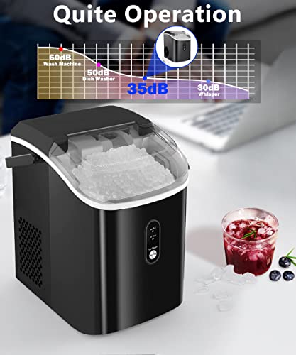 Kndko Nugget Ice Maker Countertop,34lbs/Day,Portable Crushed Ice Machine,Self Cleaning with One-Click Design & Removable Top Cover,Soft Chewable Pebble Ice Maker for Home Bar Camping RV,Black