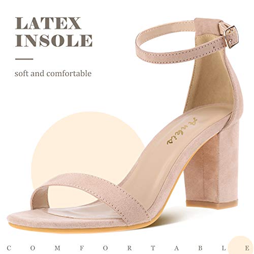 Ankis Nude Heels for Women Open Straps on The Ankle Chunky Heels Pump Sandals Evening Dress Party Wedding Strappy Buckle Sandals Standard Size 2.75 Inches Tall Thick Heel Design Latex Insole 2.75 Inches Nude 8