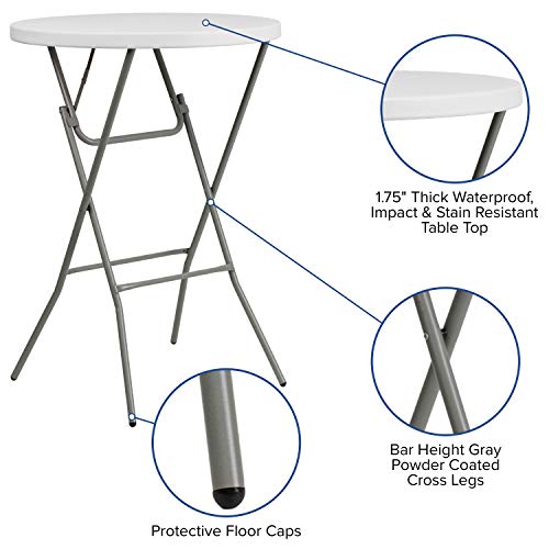 Flash Furniture Elon 2.6-Foot Round Granite White Plastic Bar Height Folding Table