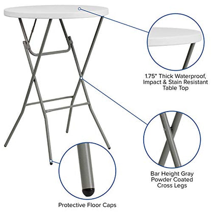 Flash Furniture Elon 2.6-Foot Round Granite White Plastic Bar Height Folding Table