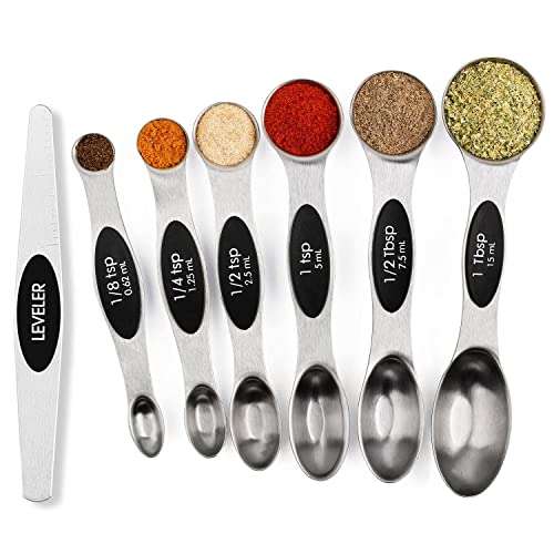 Magnetic Measuring Spoons Set Stainless Steel with Leveler, Stackable Metal Tablespoon Measure Spoon for Baking, Measuring Cups and Spoon Set Kitchen Gadgets Apartment Essentials Fits in Spice Jars