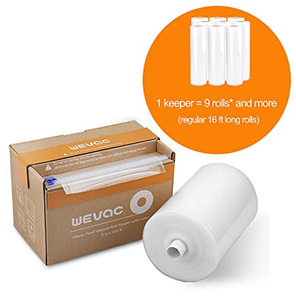 Wevac 8” x 150’ Food Vacuum Seal Roll Keeper with Cutter, Ideal Vacuum Sealer Bags for Food Saver, BPA Free, Commercial Grade, Great for Storage, Meal prep and Sous Vide (8" x 150')