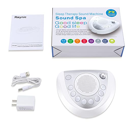 White Noise Machine Raynic Sound Machine Portable Sleep Machine with 24 Natural Soothing Sounds, Timer, USB Port, Headphone Jack for Baby, Kids, Adults, Travel, Office, Home (Silver)