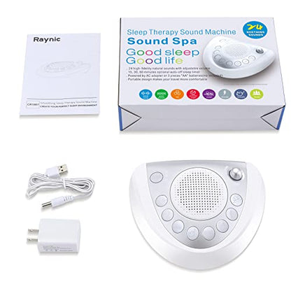 White Noise Machine Raynic Sound Machine Portable Sleep Machine with 24 Natural Soothing Sounds, Timer, USB Port, Headphone Jack for Baby, Kids, Adults, Travel, Office, Home (Silver)