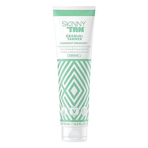 Skinny Tan Gradual Tanner - Lightweight, Fast-Absorbing Formula - Delicious Coconut and Vanilla Scent - Enriched with Aloe Vera and Guarana - Nourishes and Hydrates Skin - 4.2 oz Bronzer