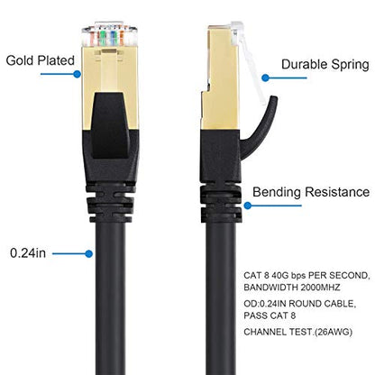 DbillionDa Cat8 Ethernet Cable, Outdoor &Indoor, 150FT Heavy Duty High Speed 26AWG Cat8 LAN Network Cable 40Gbps, 2000Mhz with Gold Plated RJ45 Connector, Weatherproof S/FTP UV Resistant for Router