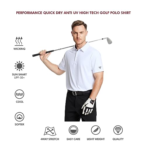 M MAELREG Golf Polo Shirts for Men Short Sleeve Performance Moisture Wicking Quick Dry Casual Collared Men’s Polo Shirts White