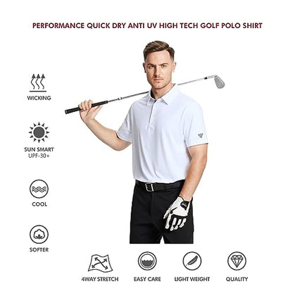 M MAELREG Golf Polo Shirts for Men Short Sleeve Performance Moisture Wicking Quick Dry Casual Collared Men’s Polo Shirts White