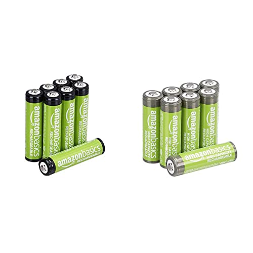 Amazon Basics 8-Pack AAA Rechargeable Batteries, 800 mAh, Pre-Charged & AA High-Capacity Ni-MH Rechargeable Batteries (2400 mAh), Pre-Charged - Pack of 8